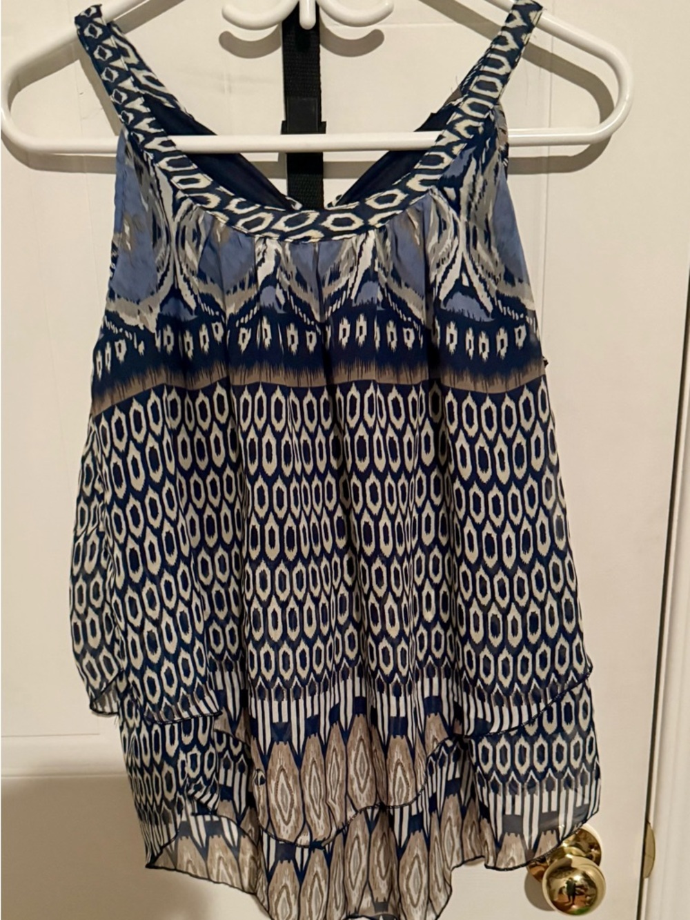 Avenue Blue and White Printed Sleeveless Camisole